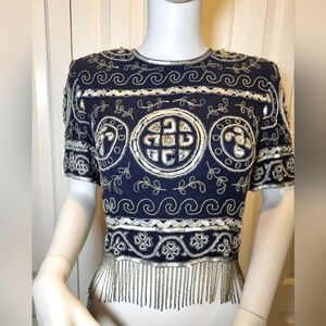 Elegant Navy and Silver Embroidered Home Accent